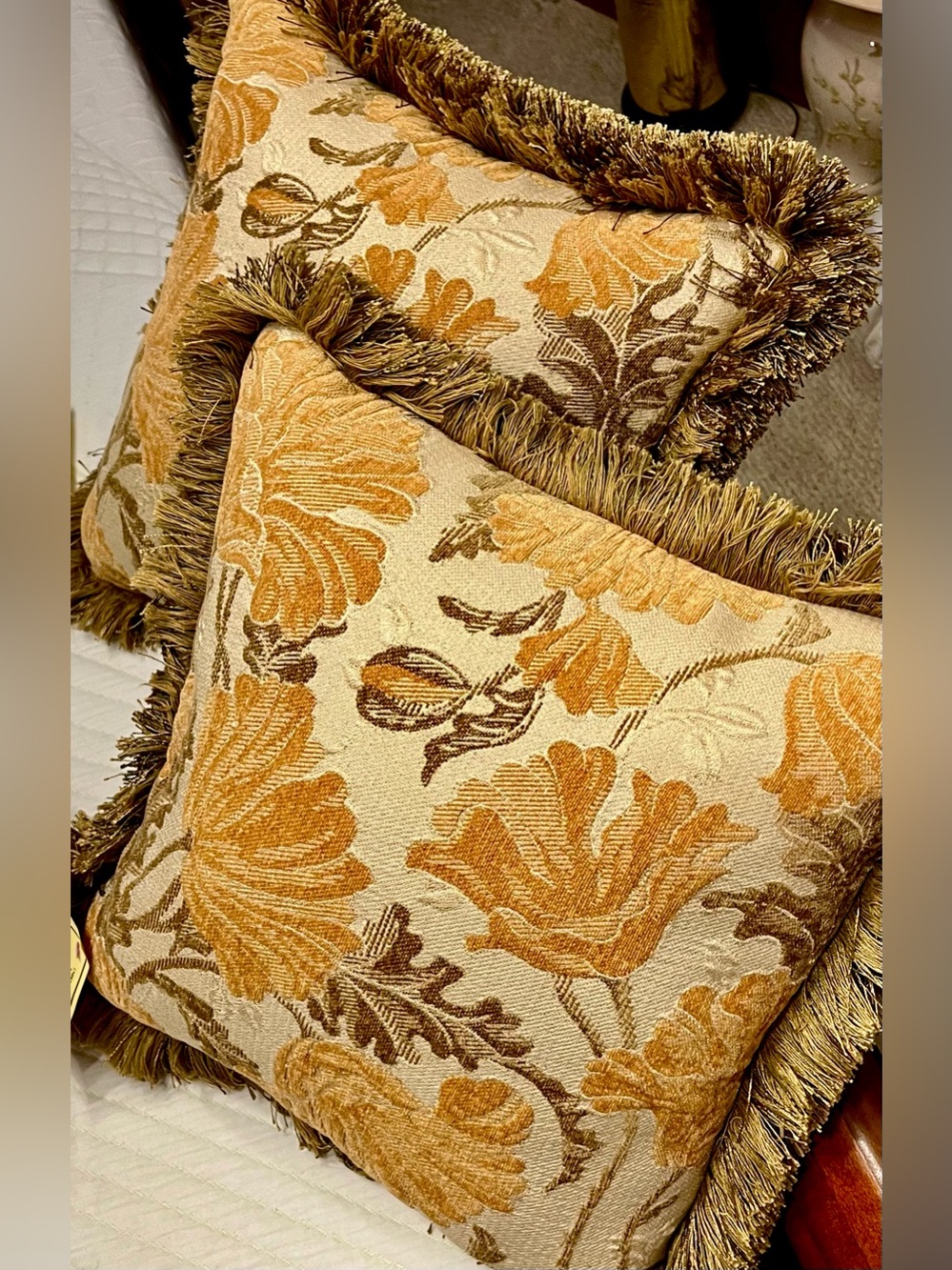 Arhaus Reversible Tapestry & Chenille Fringe Throw Pillows w/ Down Inserts - Set - Picture 13 of 16